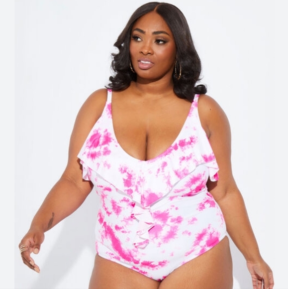 Nova Swim Pink Ruffled Swim Suit 3X - Picture 1 of 3
